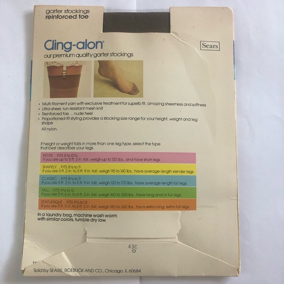 2 PAIR Sears CLING-ALON Nylon Knee High Stockings Reinforce Toe - Picture 5 of 6